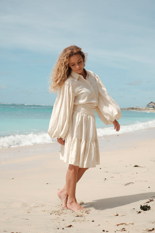 Žakárová béžová řasená sukně